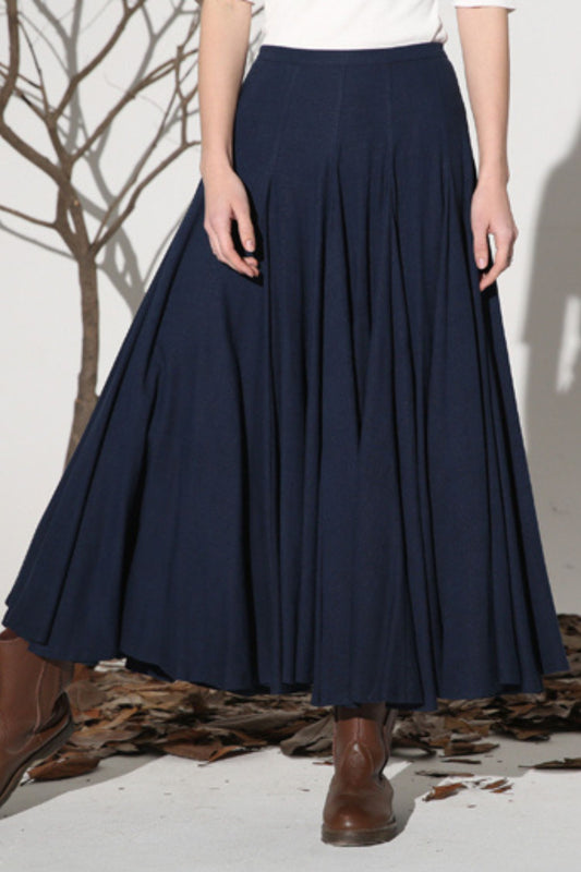 Women’s Handmade Linen Maxi Skirt – Dark Blue Long Flowy Skirt | Xiaolizi 1156