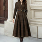 Retro plaid midi wool dress women 5302