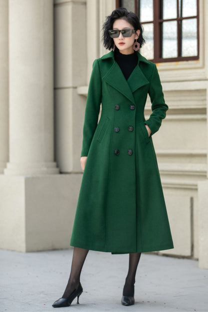 Double breasted green winter wool coat 5349