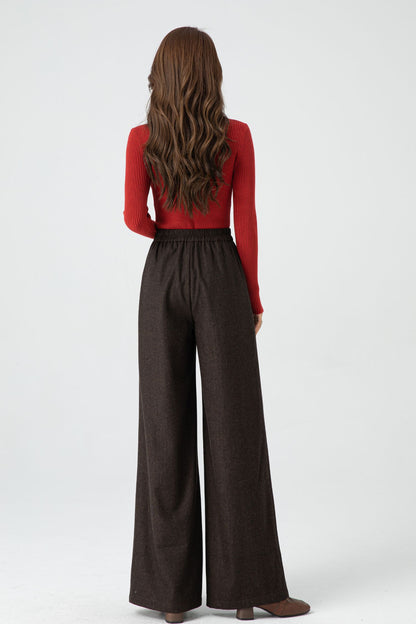 Brown Wool Wide Leg Pants - Soft Lined Winter Essential 5318