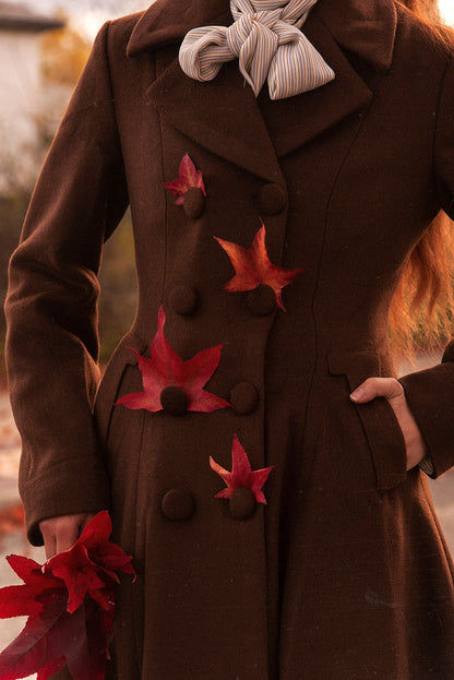 Handmade Wool Maxi Coat – Vintage Brown Double Breasted | Xiaolizi 4742