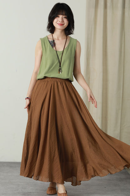 Maxi swing long linen skirt women 6174