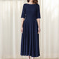 Xiaolizi Navy Linen Dress – Vintage Fit and Flare Midi Dress with Pockets 6654