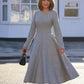 Gray long sleeves wool dress winter women 4143