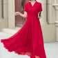 Red v neck prom summer swing chiffon dress 5174