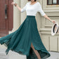 Maxi dark green summer chiffon skirt women 5220