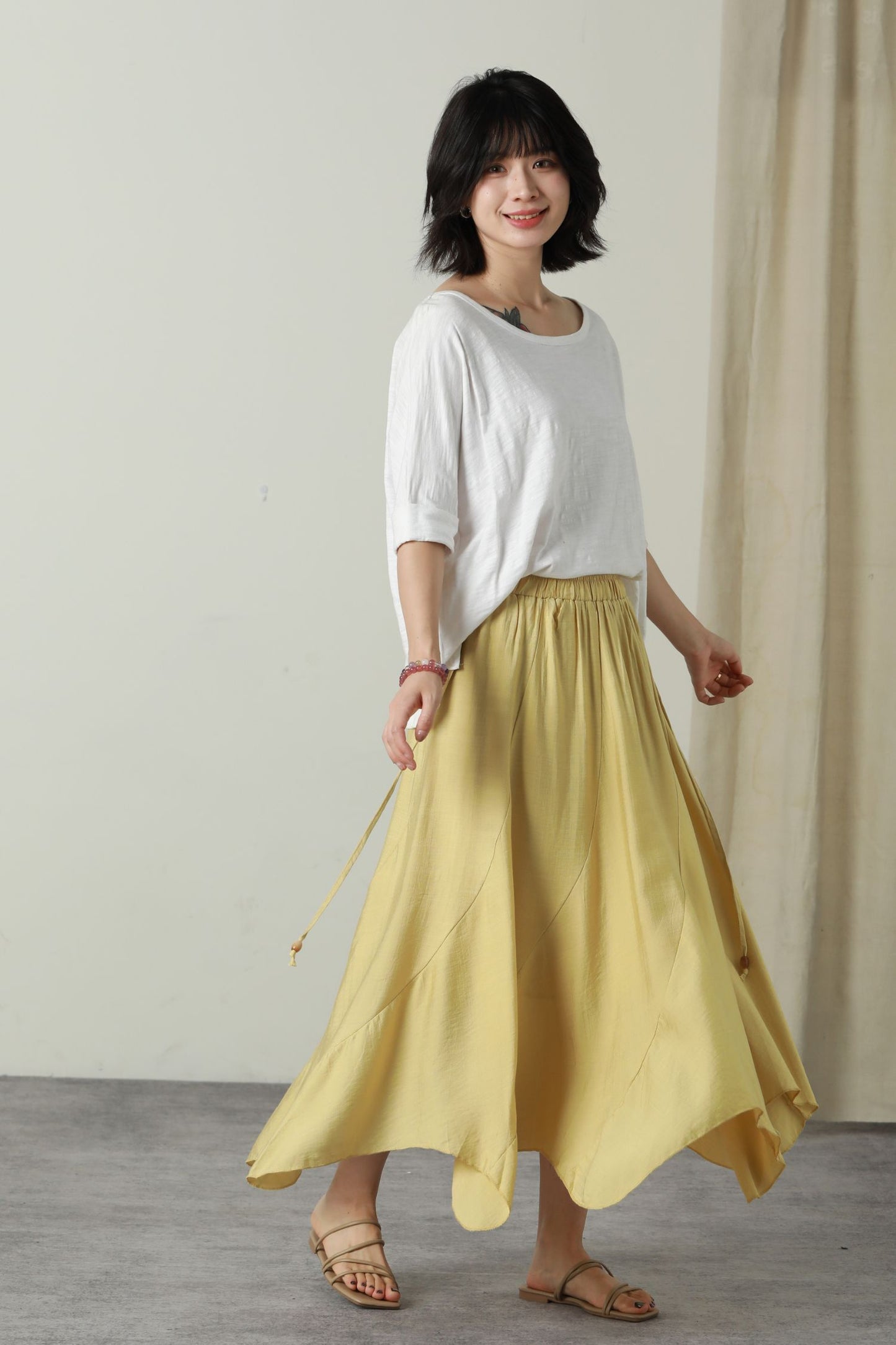 Irregular elastic waist linen skirt women 6180 - S #CK2500598