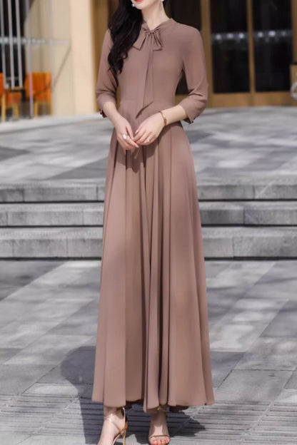 Brown elegant long summer chiffon dress 5075