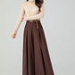 Brown wide leg long wool pants women 4554