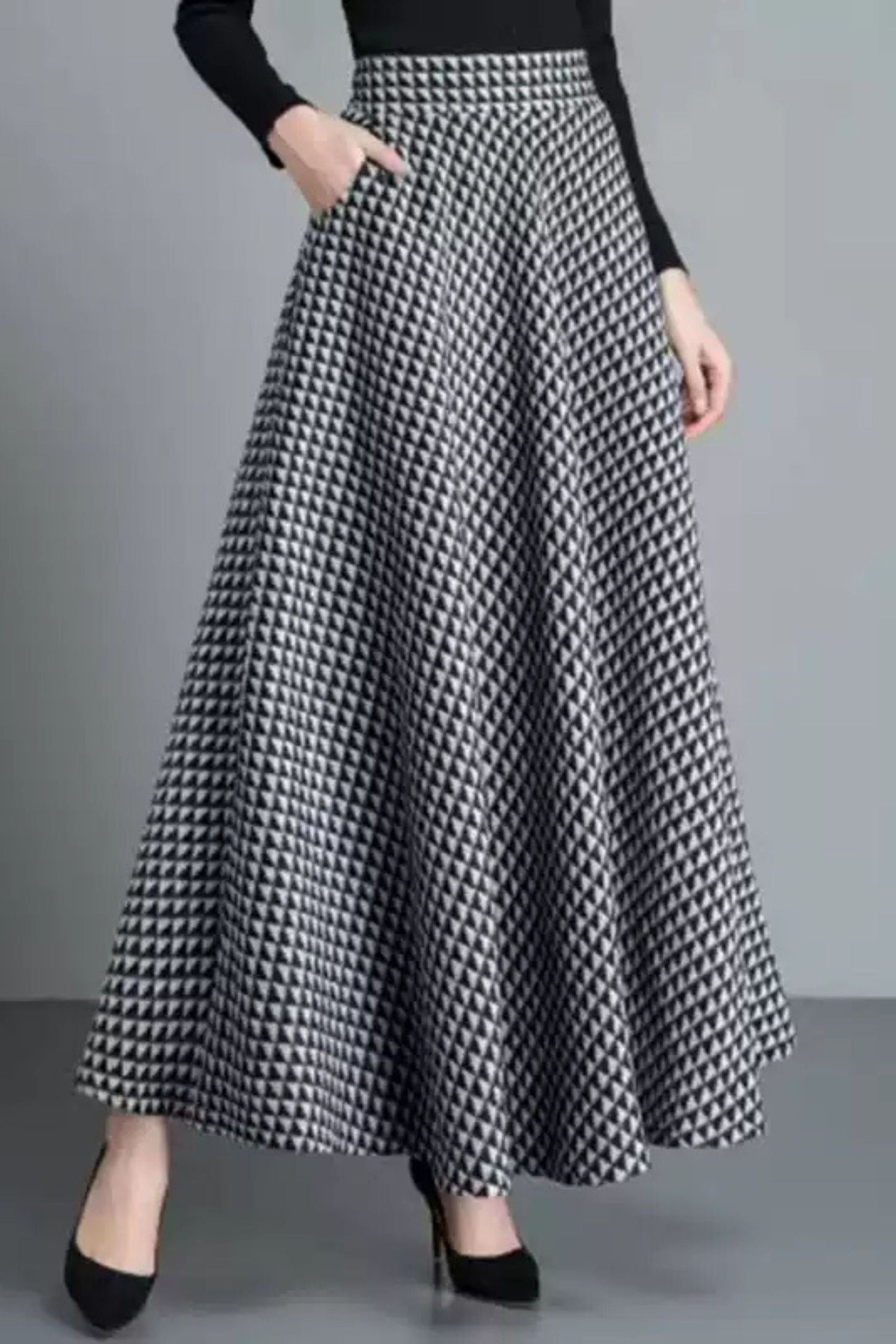 Plaid a line winter wool skirt women 6216