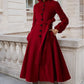 Burgundy long dress wool coat 1977#