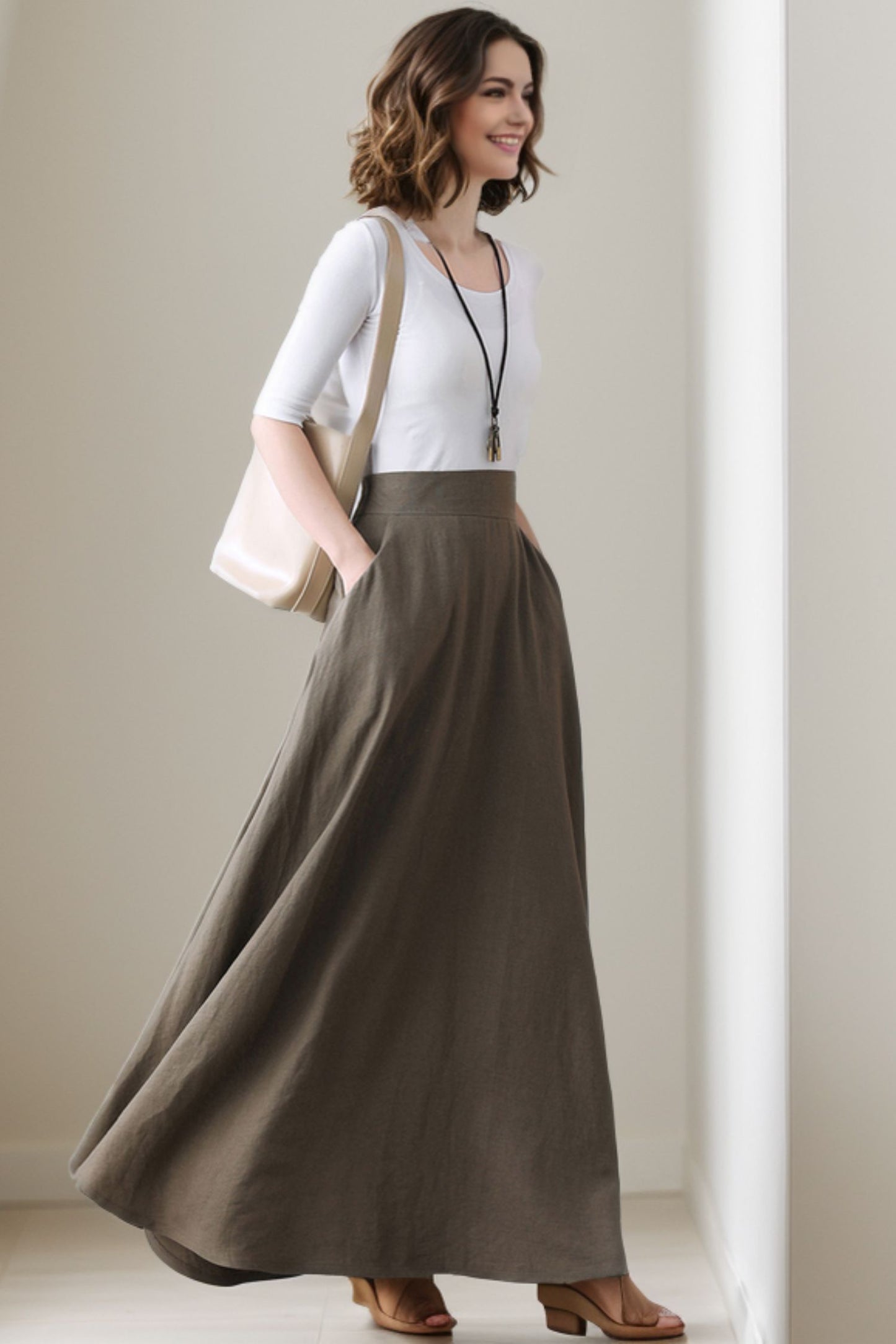 High Waist A Line Maxi Skirt for Women 5136