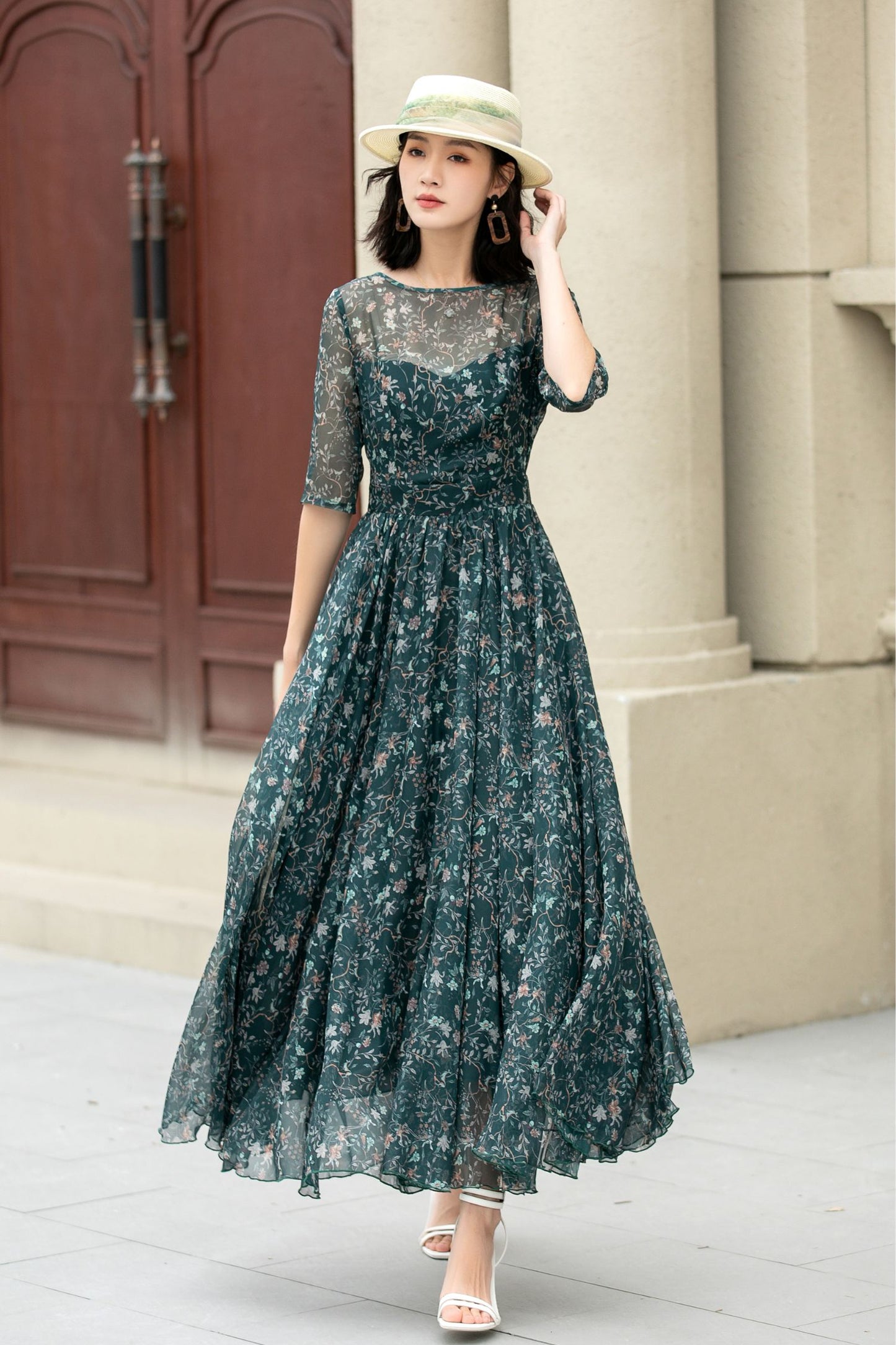 Swing prom maxi summer floral chiffon dress 5146