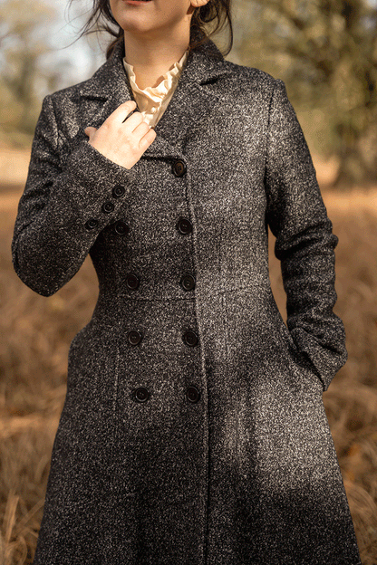 Vintage Wool Blend Coat – Handmade Gray Tweed Fit-and-Flare Winter Overcoat | Xiaolizi 4739