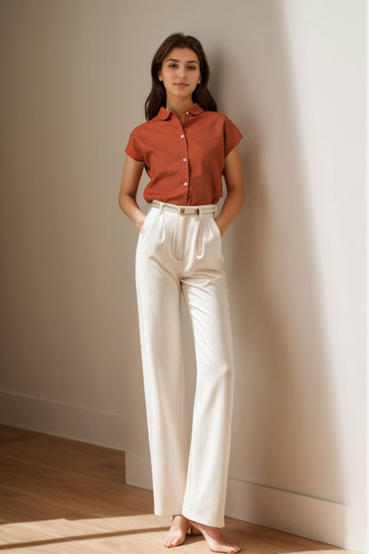 Short sleeves summer linen shirt top 5119