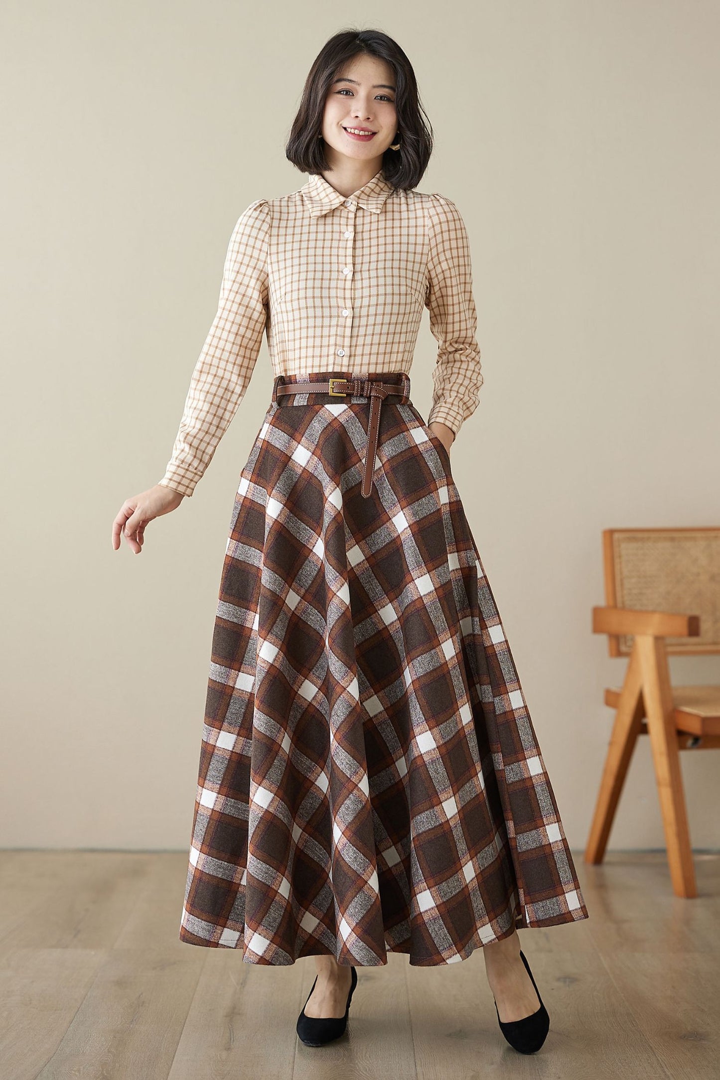 Maxi wool plaid skirt for women 4625