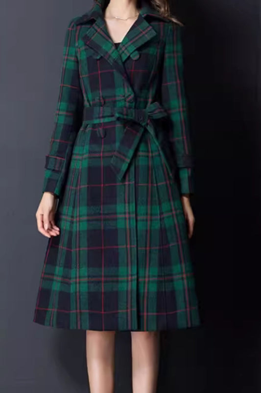 Double breasted winter plaid wool coat 5293