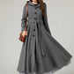 Hooded tie blet gray long winter wool coat 5481