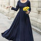 Navy Blue Maxi Linen Dress women 5683