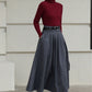 Handmade Vintage Wool Skirt – Gray Pleated A-Line Midi Skirt for Winter 6613