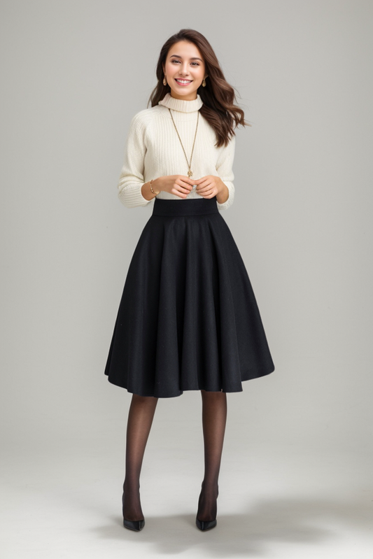 Hight waisted A line wool circle skirt for winter 1633#