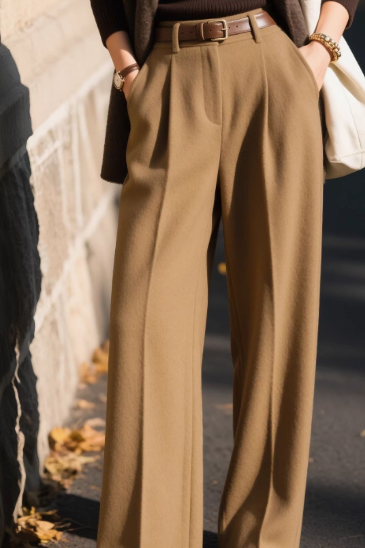 Wide Leg Wool Pants – High Waist Tailored Winter Trousers 6653