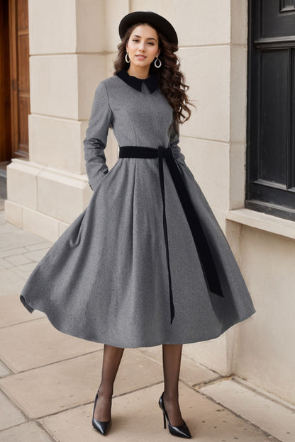 Gray Swing Fit and Flare Wool Dress 5247