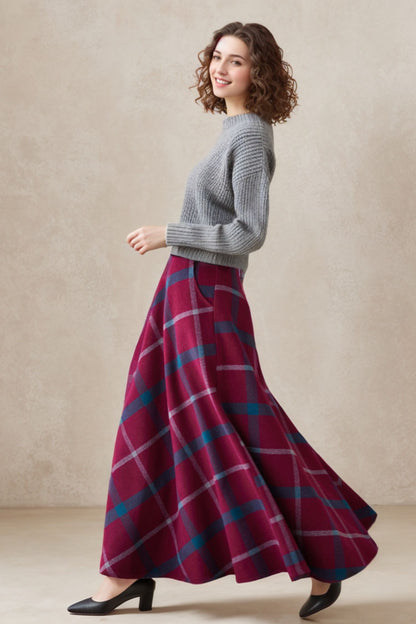 Long wool plaid skirt for women 5257