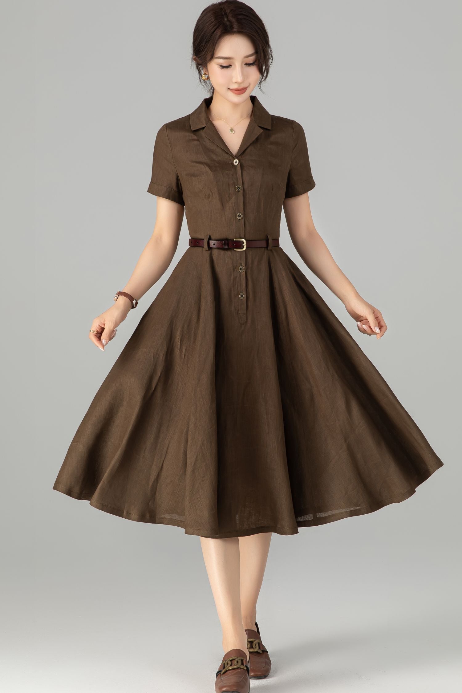 Coffee Linen Dress