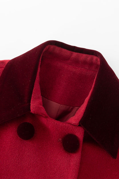 Handmade Vintage Red Wool Coat – A-Line Double Breasted Winter | Xiaolizi 4671