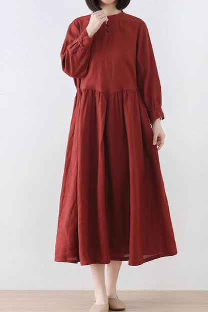 Spring loose fitting linen dress women 4827