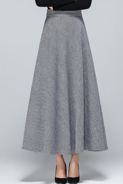A line maxi plaid long wool skirt 6198