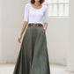 Green A Line Maxi  Linen Skirt with Pockets  2784