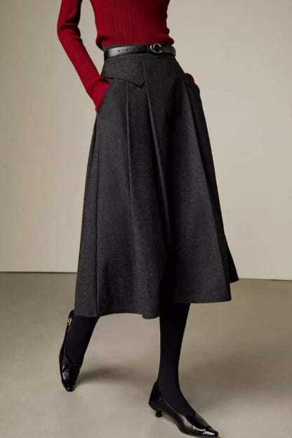 A line gray winter wool skirt 6358
