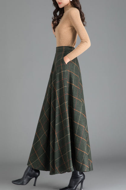 Elastic waist a line long wool skirt 6203