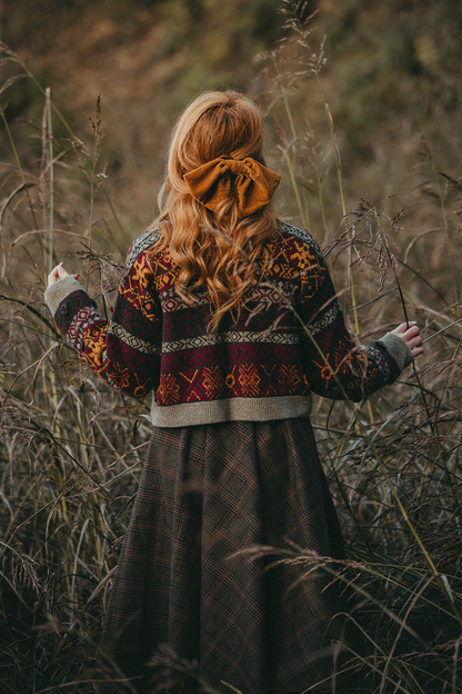 Plaid Wool Blend Midi Dress – Handmade Vintage Fit & Flare Long Sleeve Elegance 4731