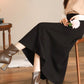 Black a line long wool skirt women 5468