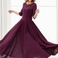 Fit and flare burgundy prom maxi chiffon dress 5113