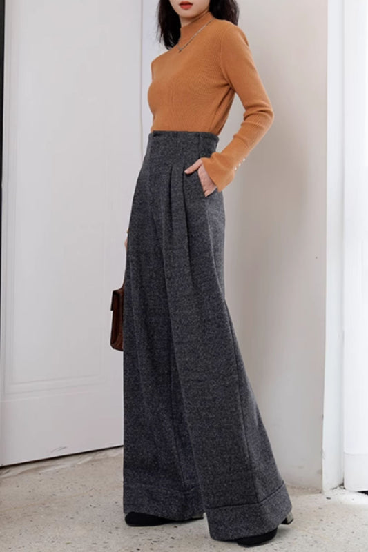 Maxi loose fitting winter wool pants 6370