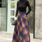 Women Winter long Plaid Wool skirt 2835