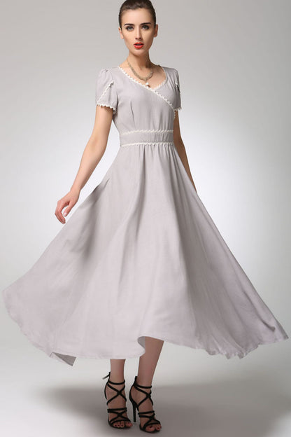Light grey linen dress maxi prom dress 1260 Xiaolizi Light grey linen dress maxi prom dress 1260 Xiaolizi
