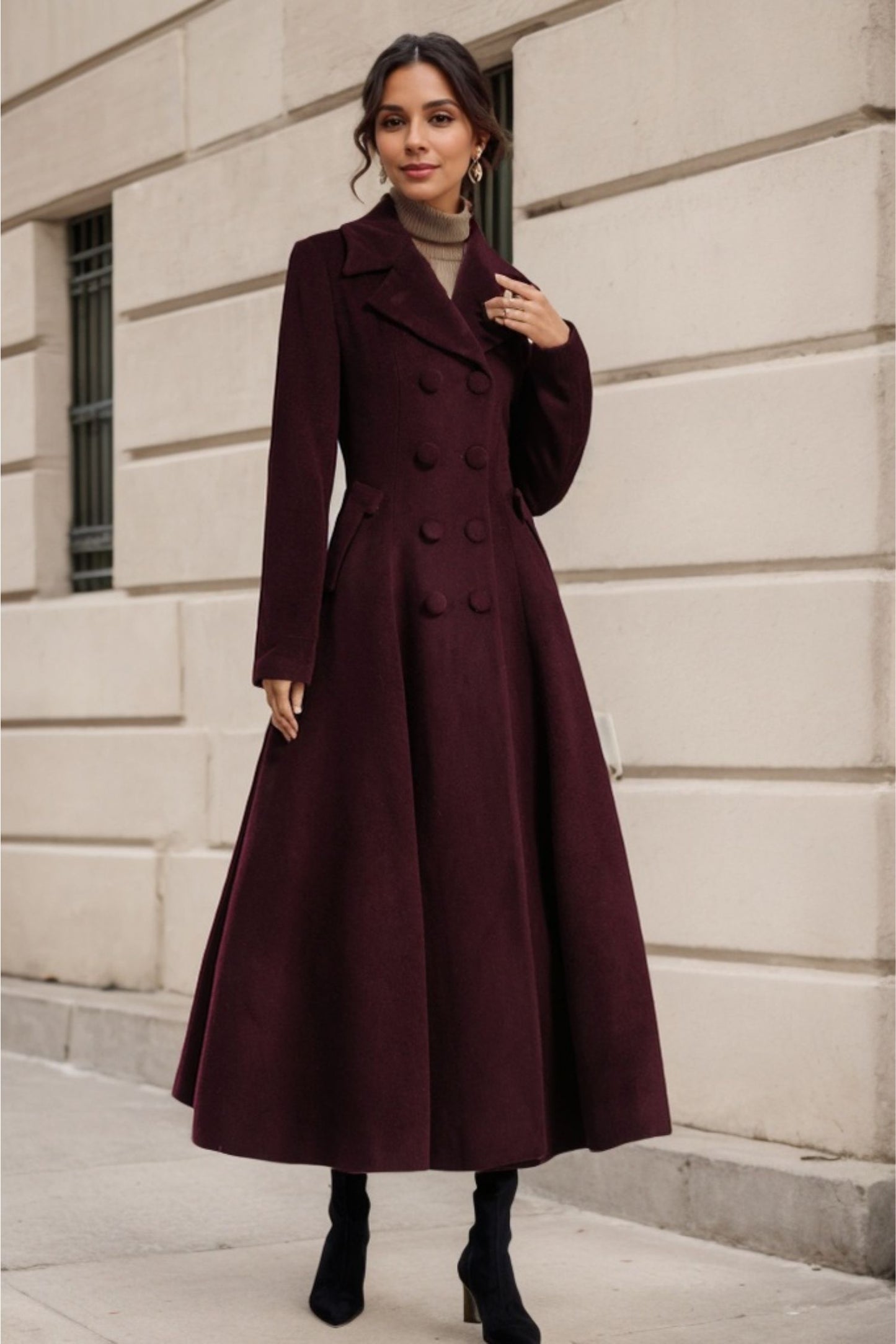 Wool Coat Burgundy Cape Coat Hooded Wool Coat, Winter Coat For