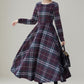 Handmade Swing plaid midi wool dress women 5308