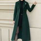 Green long wool trench coat women 5350