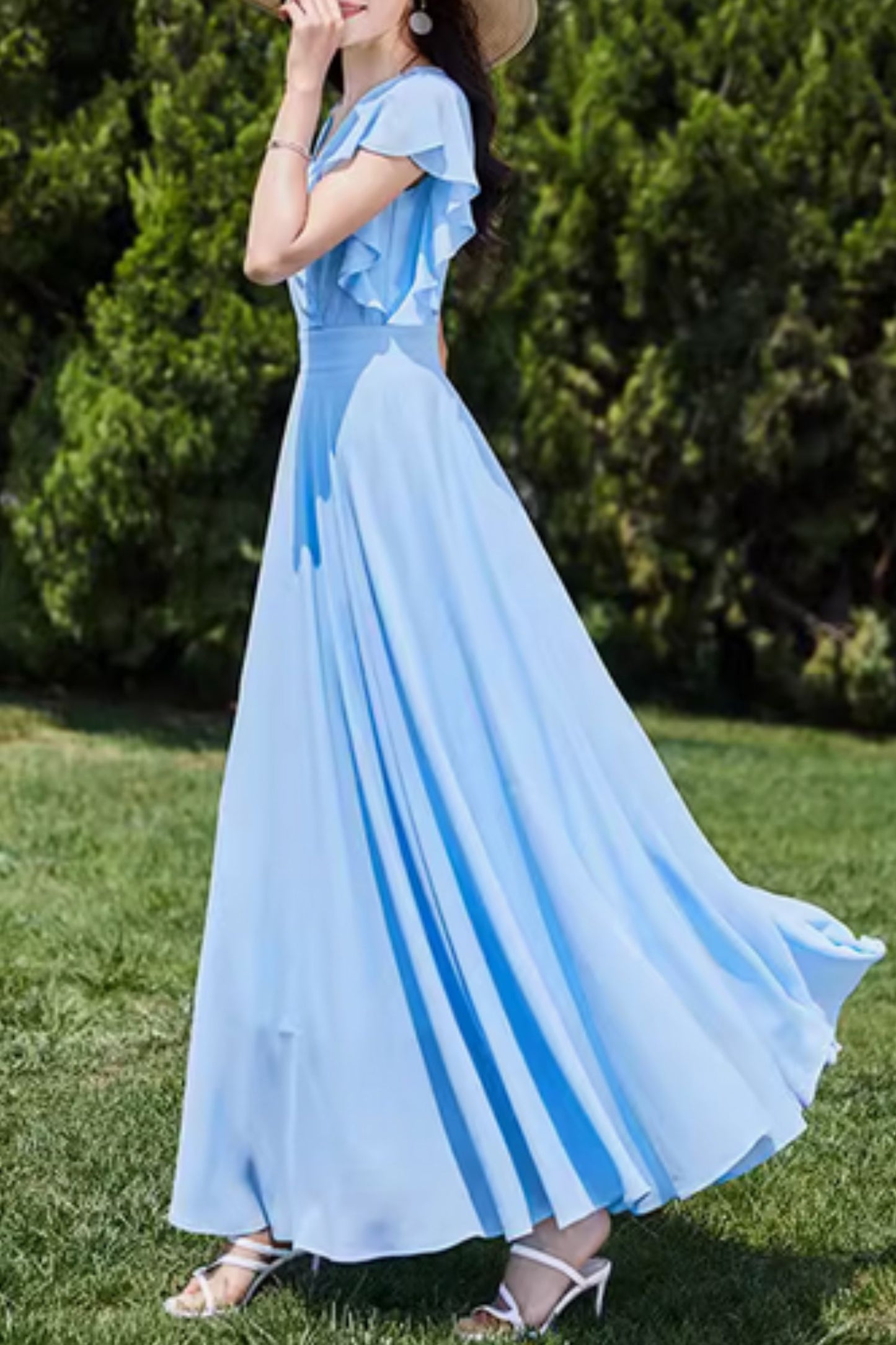 Blue maxi prom summer swing chiffon dress 5083