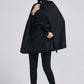 Black wool cape coat with self tie belt 2278