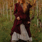 Burgundy Hooded Wool Coat – Handmade Long Belted Wool Winter Overcoat for Women 6546