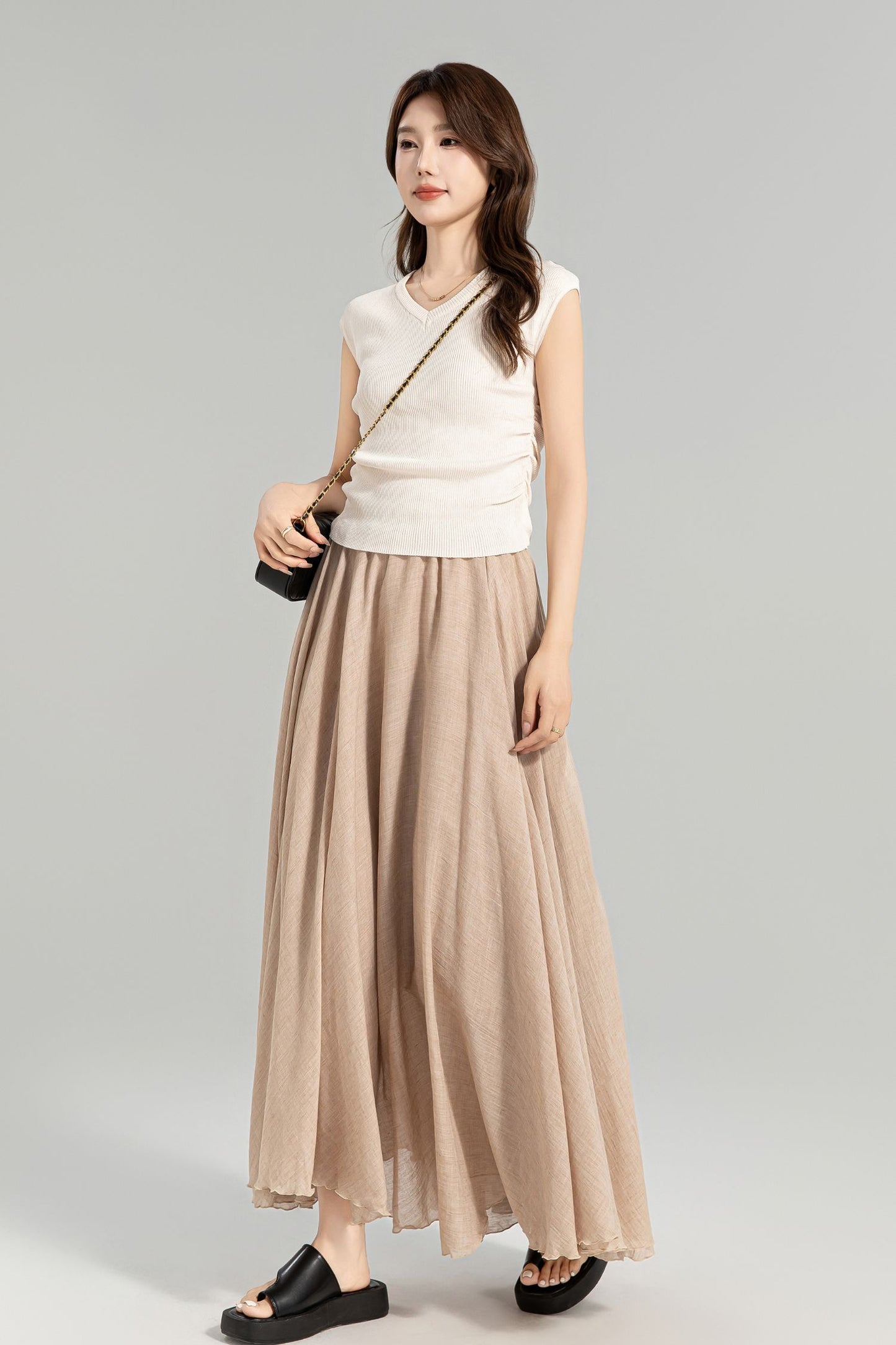 Flowy Long Boho Maxi Linen Skirt 4959