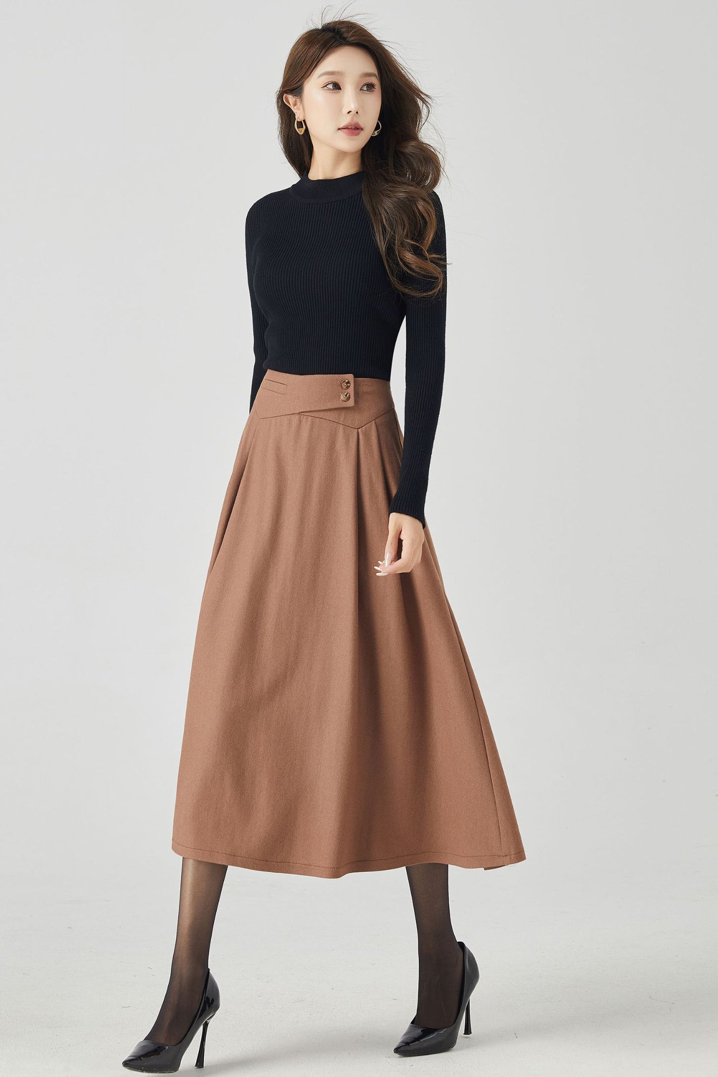 Retro midi winter womens wool skirt 4527