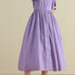 Button up purple midi linen dresses 2796